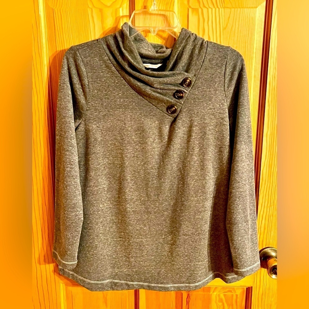 Soft Surroundings Brinsley Gray Cowl Neck Button French Terry Top Sweater MP